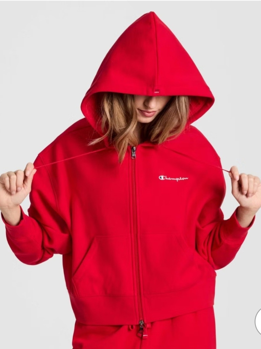 Champion Red Cropped Oveesized Hoodie Size Medium